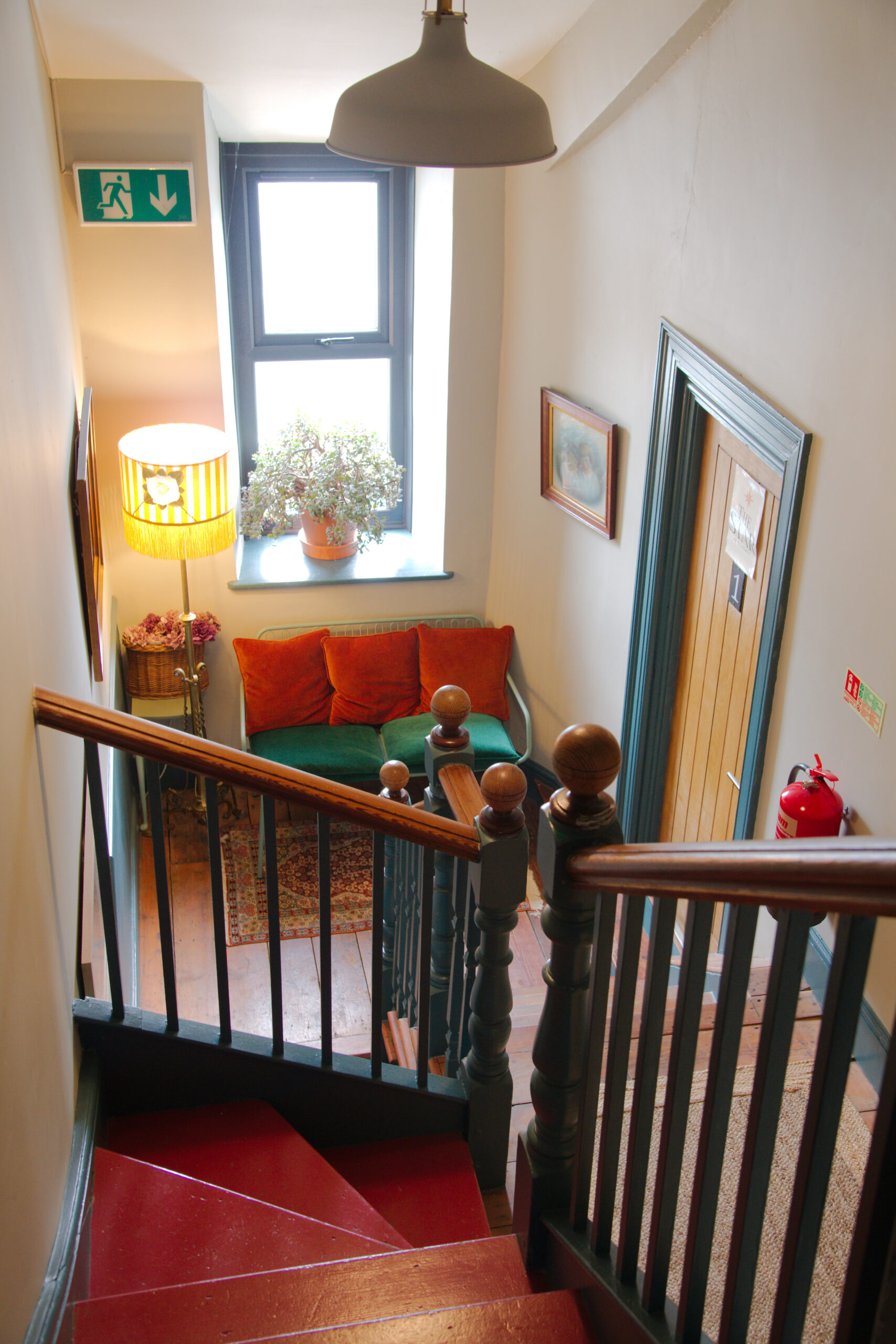 The stairs and landing leading to the rooms at The Star Inn in Narberth