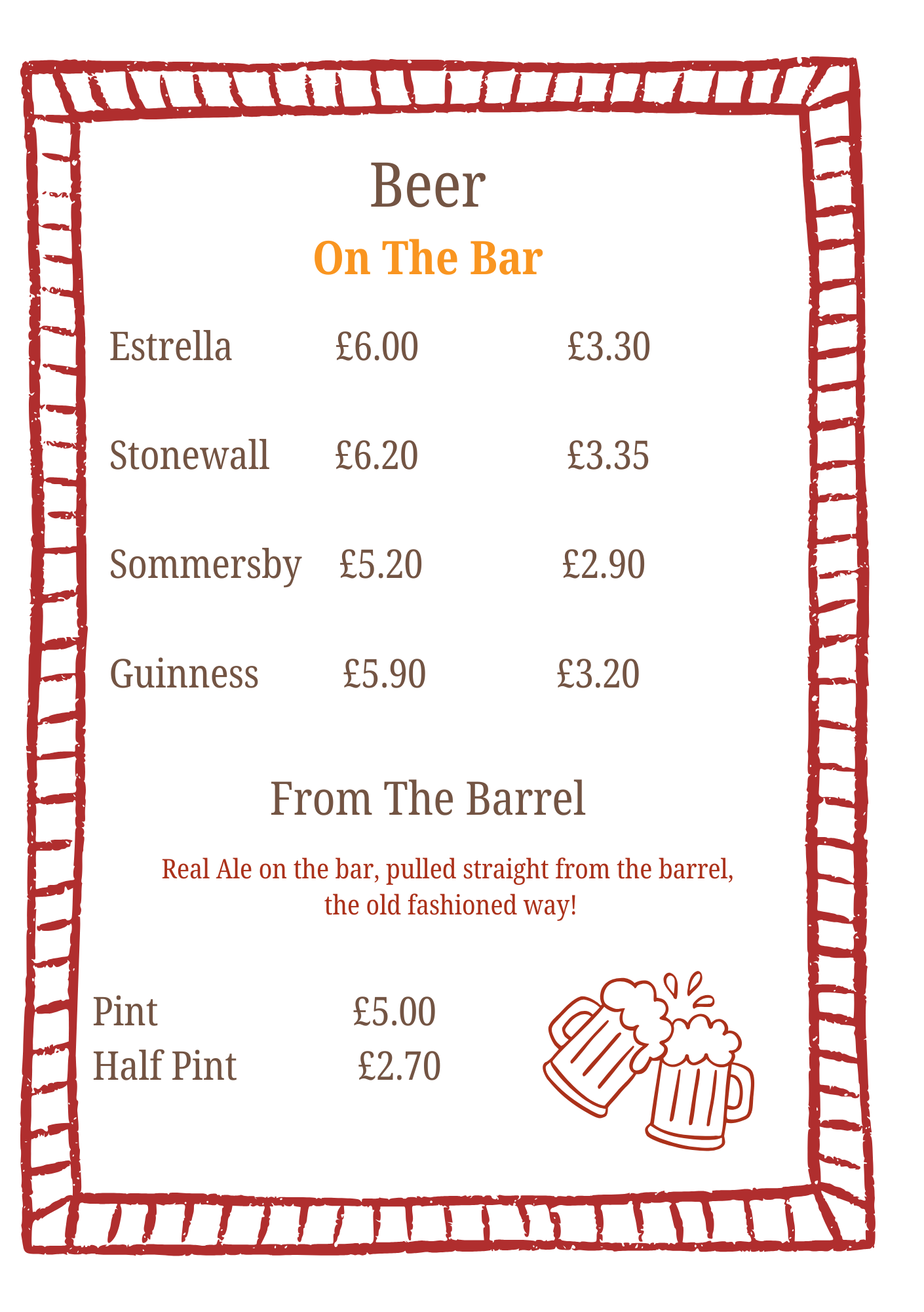 The Star draught beer and real ale menu