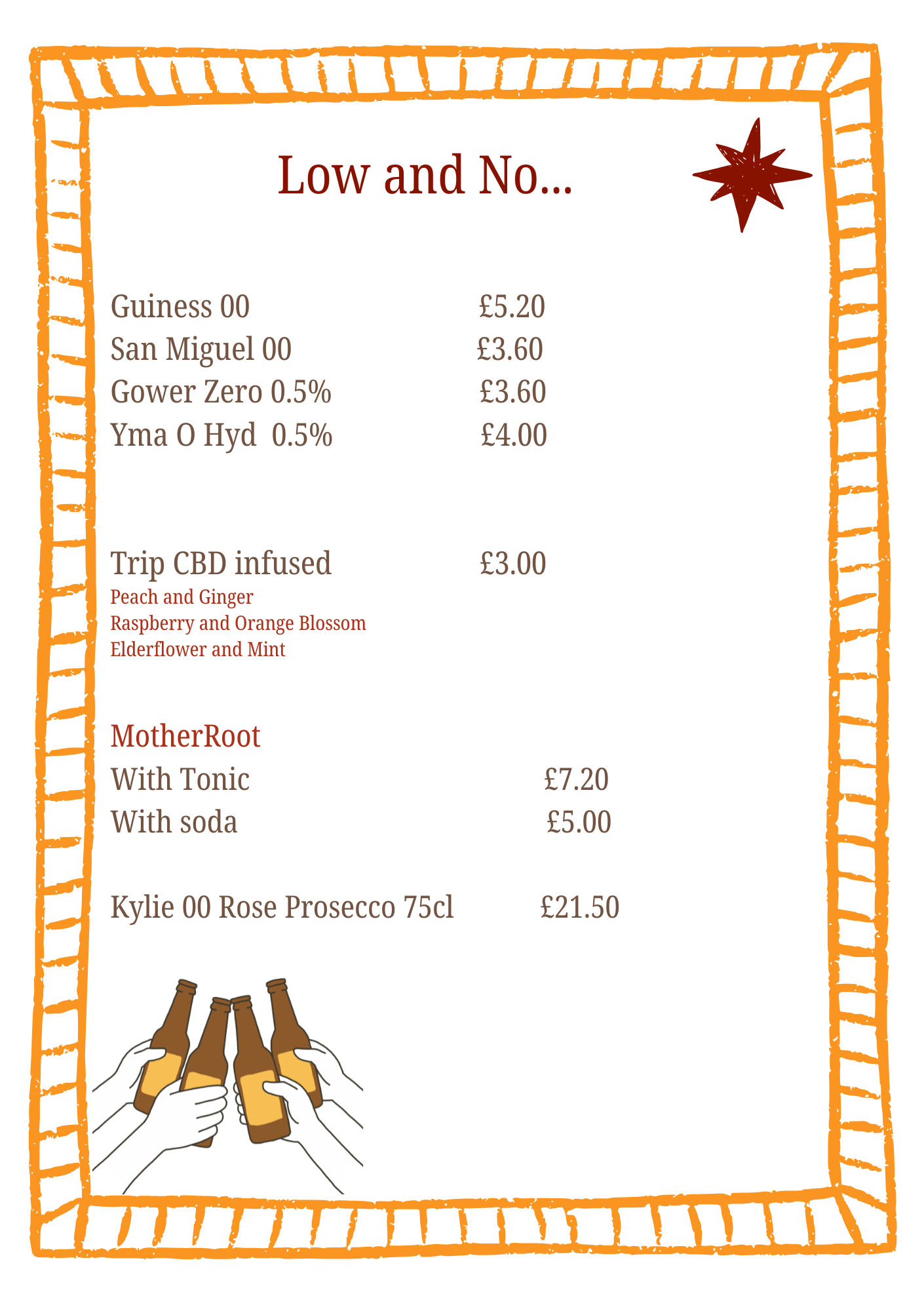 The Star low and no alcohol drinks menu